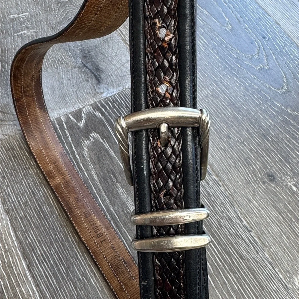 Tommy Bahama Two-Tone Braided Leather Belt in Black and Brown 0436